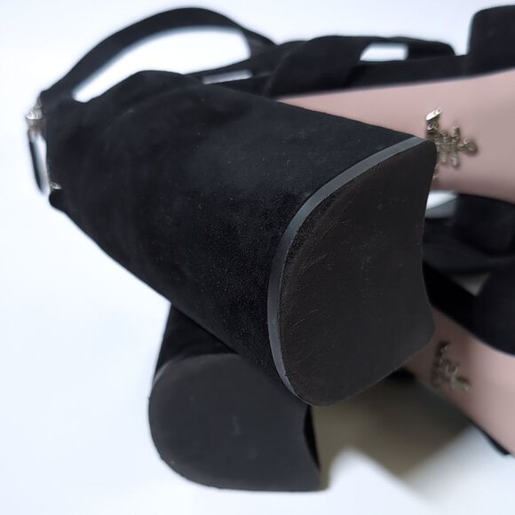PRADA Shoes 39.5 | 9 US Womens Caged Block Heels Black Suede 85mm - Picture 5 of 8